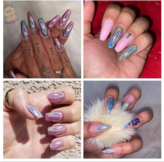 Unicorn Chrome Nail Powder and Holographic Nail Powder Nail Chrome Powder Set, Mermaid Aurora Chrome Nail Powder White Mermaid Chrome Pearl Nail Powder