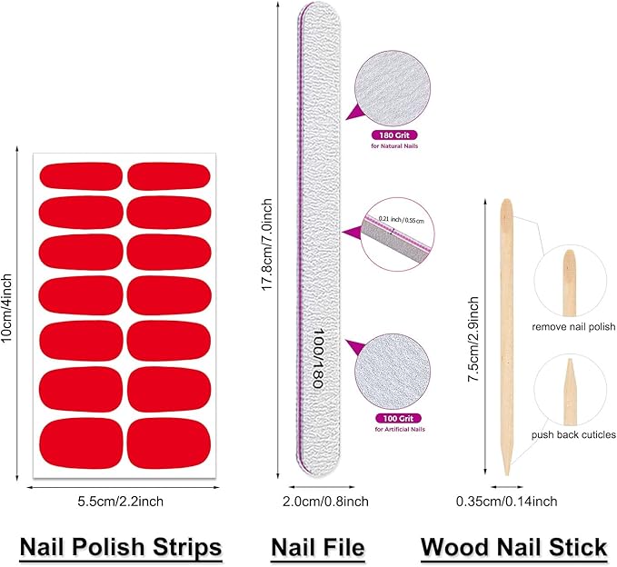 DANNEASY 24 Sheets Nail Polish Strips Full Nail Wraps - Red Pink, Self Adhesive Gel Nail Strips Stick on Nail Polish Stickers for Women Nail Art Accessories with 1pc File, Cuticle Stick