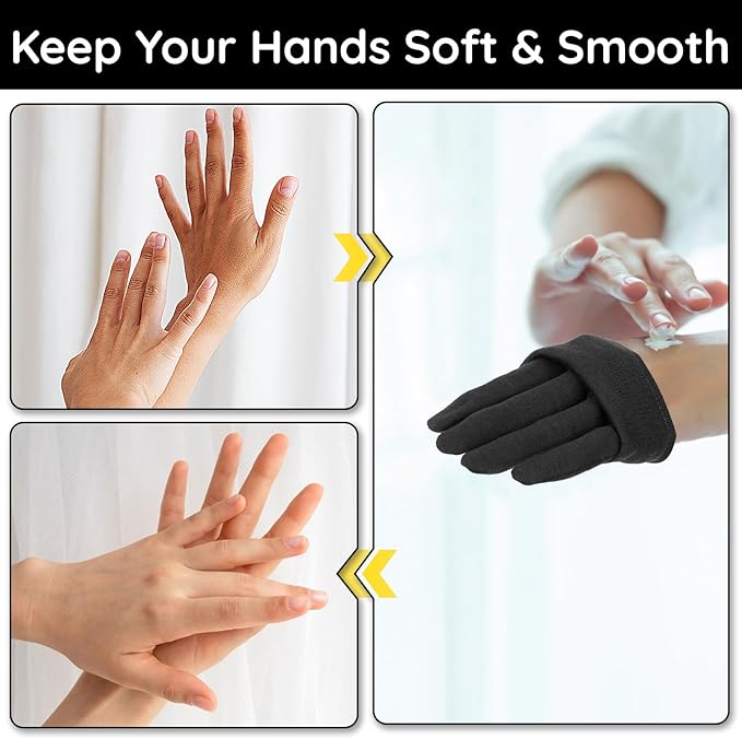 Segbeauty 12 Counts Black Cotton Gloves Overnight, 6 Pairs Lotion Moisturizing Hand Cotton Gloves for Men, at Home Spa Gel Moisture Glove for Working, Soft Sleep Lotion Glove Skin Care Extra Large