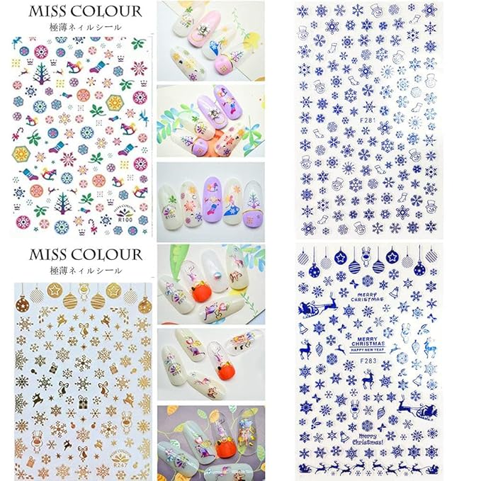 1500+ Patterns Christmas Nail Art Stickers Decals, Kalolary Self-adhesive Nail Stickers Santa Claus Snowflake Snowman Christmas Bell Tree Stick Elk for Christams Nail Decorations (12 Sheet Large Size)