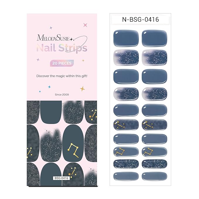 MelodySusie Semi Cured Gel Nail Strips, 20 PCS Gel Nail Stickers, Gel Nail Wraps, UV Light Required, Durable and Salon Quality (Midnight Horoscope)
