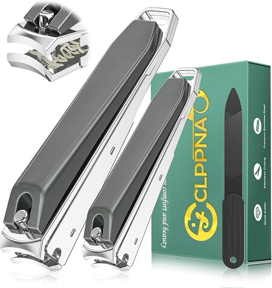 Nail Clippers for Men with Catcher, CLPPNA 2-Pack Large & Small Anti-Splash Nail Clippers Set, Ultra Sharp Sturdy Fingernail and Toenail Clipper Cutters for Men Women, Black