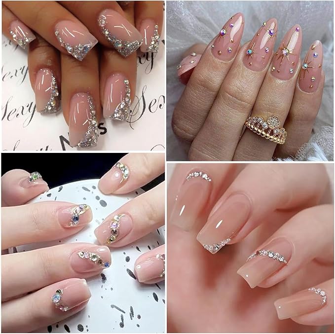 12Grids Shiny Rhinestone Nail Art Charms - 3D Colorful Rhinestones Nail Charms for Acrylic Nails Sliver Diamonds Nail Jewelry with Sliver Flat Back Designs for Women DIY Manicure Crafts Decor Supply