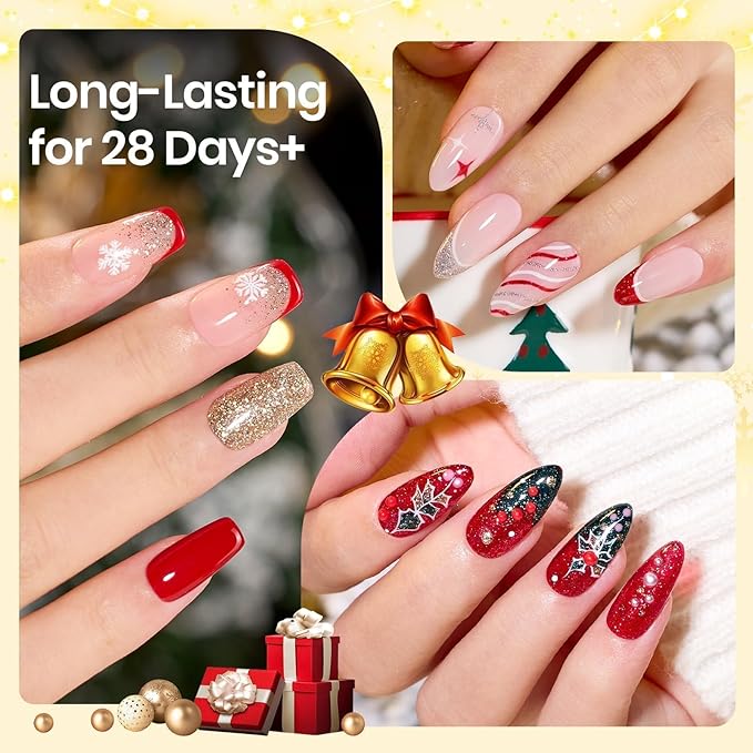 Beetles 9 In 1 Gel Nail Glue Kit, 2Pcs 15ml Christmas UV Nail Glue for Acrylic Nail Tips, Super Strong Brush for Base Coat, Christmas Gift for Women, UV LED Light Required