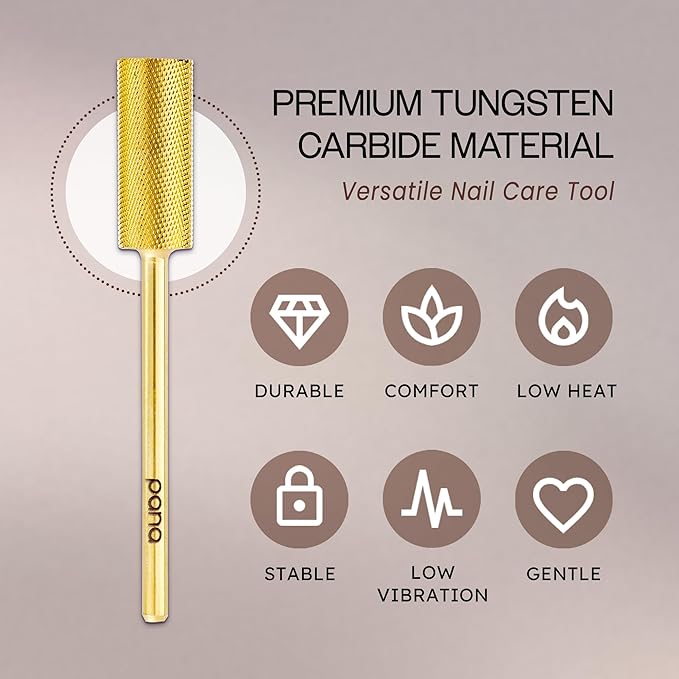 PANA Flat Top Small Barrel 3/32" Shank Size - (Gold, Extra Fine Grit) - Fast remove Acrylic or Hard Gel Nail Drill Bit for Manicure Pedicure Salon Professional or Beginner