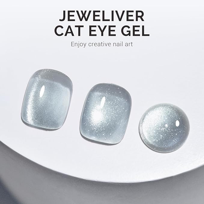 MelodySusie Jeweliver Cat Eye Gel Nail Polish, 0.5 Fl Oz Silver Glitter Holographic Magnetic Nail Polish with Magnet, UV Nail Polish for Nail Art Manicure Salon DIY at Home C01