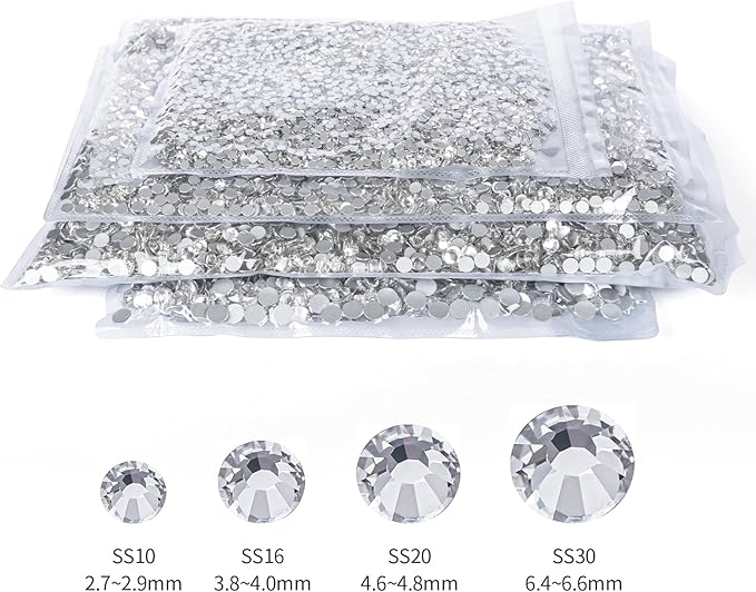 10000PCS Clear Rhinestones Bulk, Flat Back Crystal Glass Stone Round Gems,SS16, 3.8-4.0mm