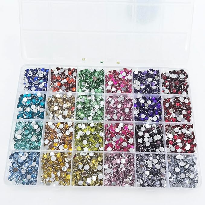 6000Pcs Nail Art Rhinestones, BetterJonny 24 Colors 5mm Round Nail Flatback Rainbow Gems Set with Tweezers and Pencil AB Glitter Flat-Bottomed Rhinestone for Crafts Decoration and Jewelry Making…