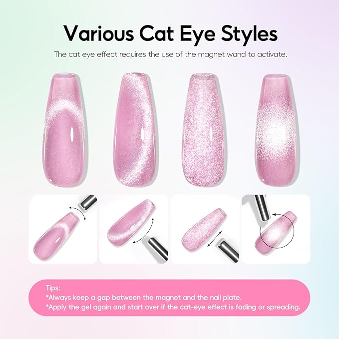 PEACECOLOR Cat Eye Gel Nail Polish Set, 6 Colors Blue Green Pink Glitter Manicure Starter Kit for Salon Need Lamp Curing Nail Art DIY at Home1