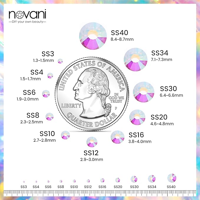 Novani Rhinestones 3000Pcs Flatback Crystal Round Loose Gemstones Glass Rhinestones for Crafts Makeup Nail Art Clothes Shoes DIY Decorations(SS6, 1.9-2.0mm,Transparent)