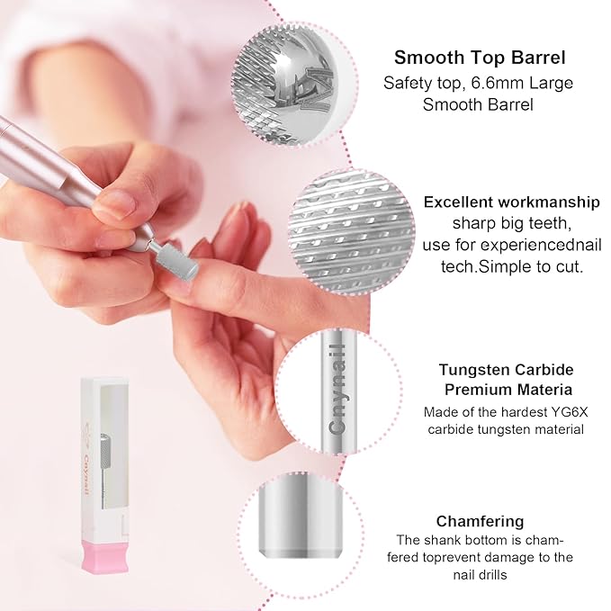 3/32" Large Barrel Smooth Round Top Tungsten Carbide Nail Drill Bit Safety Bit for Gel & Acrylic Removal, 2-Way Rotating Efile Tip, Salon Electric File Accessory (M Grit, Silver)