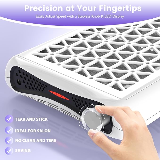 Nail dust collector. 6400PA powerful suction dust collector nail tech. Vacuum Fan Dust Collector with LED display includes 30 sheets of filter paper, suitable for nail salons and home manicures