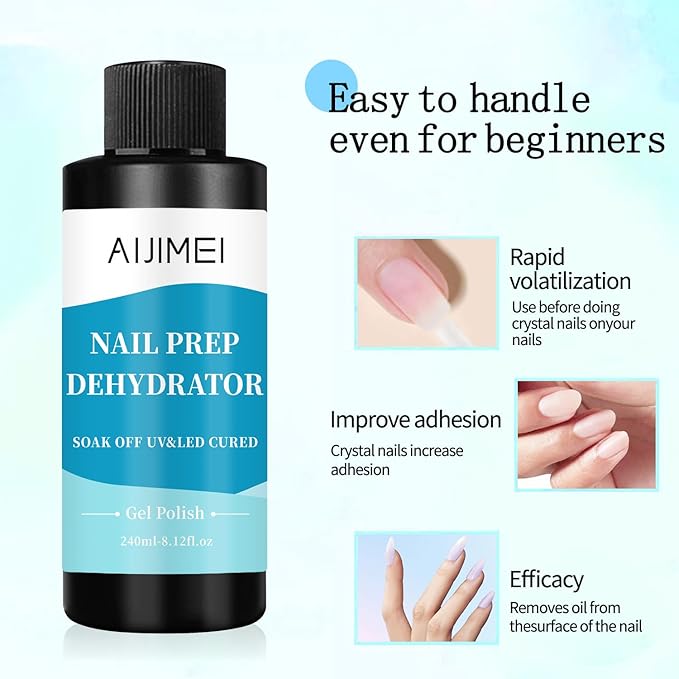 AIJIMEI 240ml Nail Dehydrator Dehydrator Prep for Nail Gel Polish Professional Nail Preparation for Smooth Gel and Acrylic Application Dehydrator for Acrylic 8 Fl Oz
