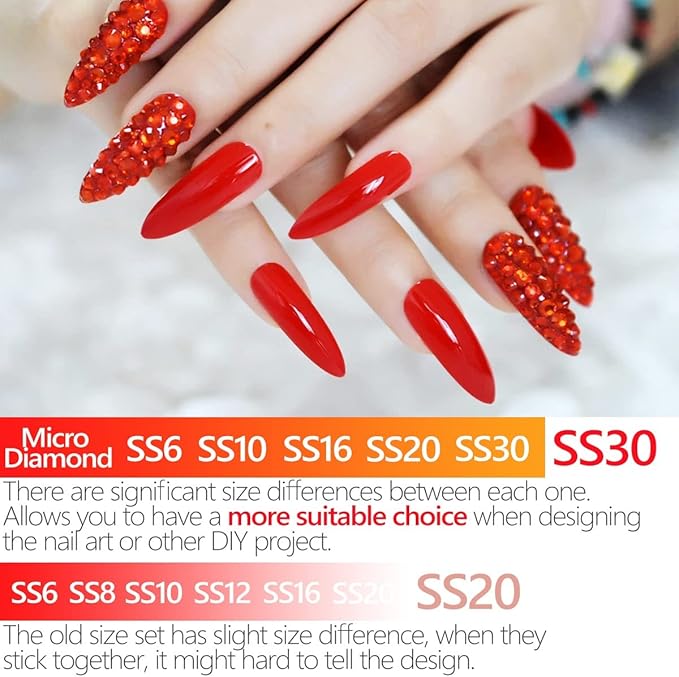 4010pcs Red Rhinestones Nail Gems Siam Red Round Flatback Stones 6 Sizes(1.6-6.1mm) to SS30 K9 Glass Non-Hotfix Ruby Red Nail Crystals Jewels Nail Art Nail Charms for Nails Eyes Face Makeup Crafts DIY