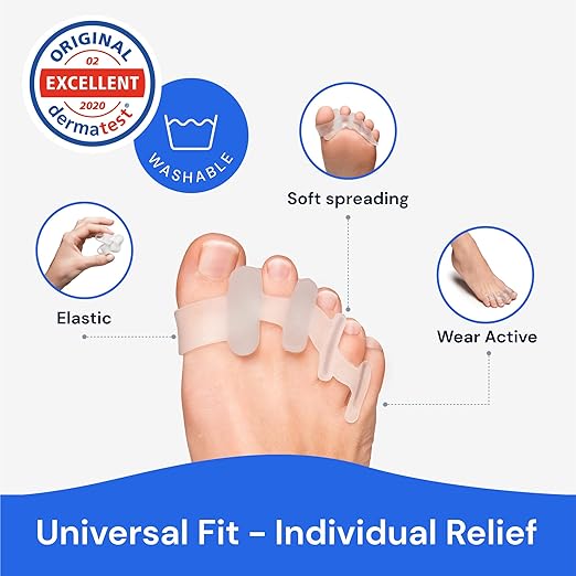 YOGAMEDIC Silicone Toe Separators for Women - 6-Pack, Transparent/Green - Bunion Relief & Bunion Corrector - Hammer Toe Straightener & Gentle Alignment - Versatile Fit & Foot Spacer