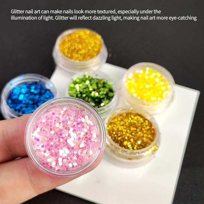 12Colour Nail Glitter for Dazzling Nail Art Professional Quality Glitter for Nail Designs Body Glitter Appropriate for DIY NailDecorations