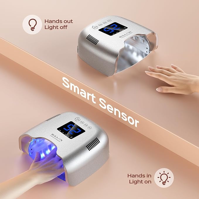 BOLASEN Cordless Rechargeable UV Nail Lamp - UV Light for Gel Nails with Metallic Reflector & Metal Base, 54W Portable Wireless LED Nail Dryer, Professional Curing Lamp for Salon, Silver Glitter