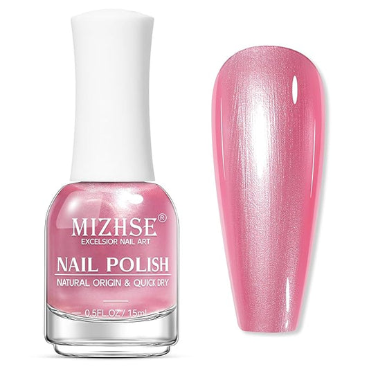 MIZHSE Pearlescent Rose Pink Nail Polish, Quick Dry Pearl Nail Polish, Air Fast Drying 15ml Nail Lacquer Non Gel Oil-based Nail Art Manicure Home DIY