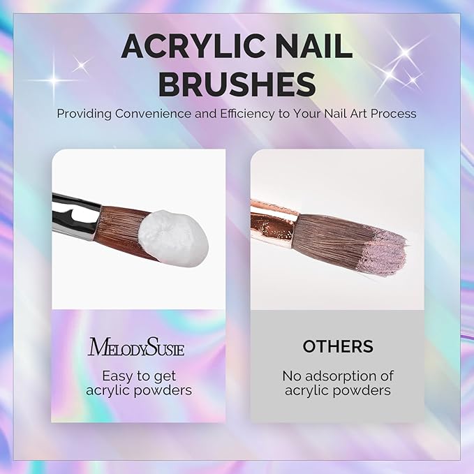 MelodySusie 4Pcs Acrylic Nail Brush Set, Size 8/10/12/14/ Professional Nail Brushes for Acrylic Application Powder Nail Extension and 3D Nail Carving for DIY Home Salon Nail Art Manicure Tool
