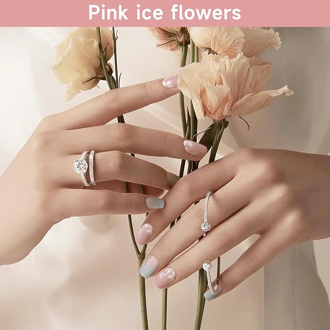Semi Cured Gel Nail Strips, Pink ice Flowers | 28 pcs Gel Nail Strips Work with Any UV Lamp, Salon Quality UV Nails Stickers, Easy to Apply for Home Nails DIY