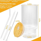 6 Pcs 16oz Ribbed Glass Cups - Image 2