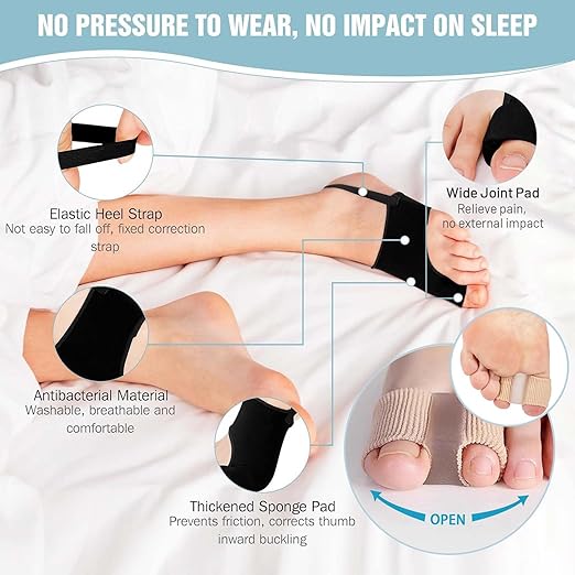 2 Pcs Bunion Corrector with 2 Pcs Gel Bunion Toe Separators, Big Toe Straightener for Relief, Comfortable & Breathable for Day/Night
