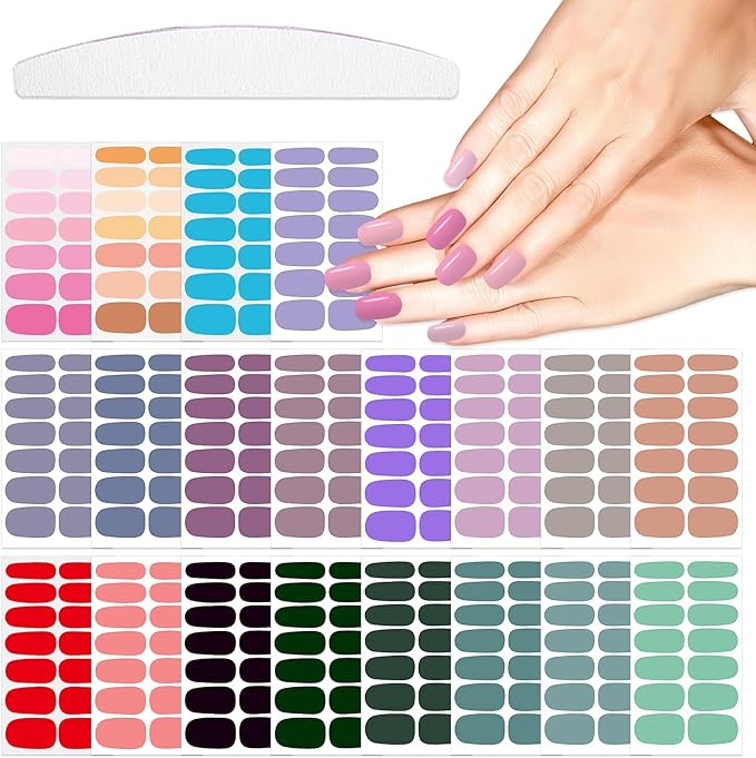 20 Sheets 280 Pieces Solid Nail Stickers Full Wraps for Women Art Strips With File Set Mix Color Polish Stickers Peel and Stick Wraps