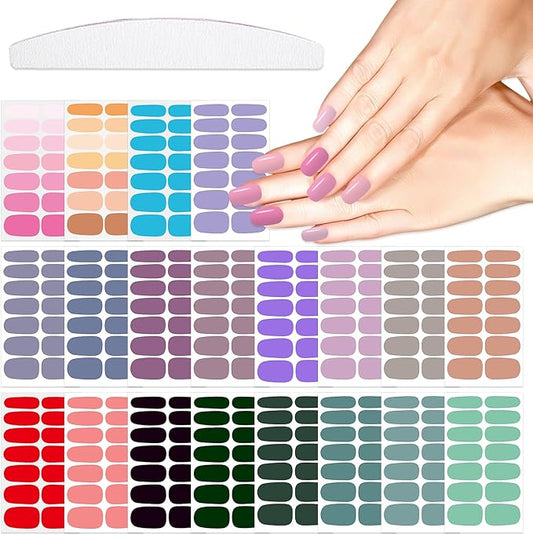 20 Sheets 280 Pieces Solid Nail Stickers Full Wraps for Women Art Strips With File Set Mix Color Polish Stickers Peel and Stick Wraps