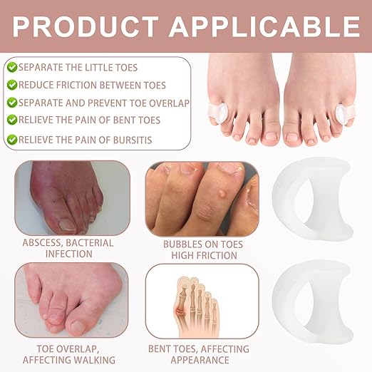 12pcs Gel Toe Separator, Pinky Toe Spacers, Little Toe Cushions Straightener Bunion Corrector for Preventing Rubbing & Relieving Pressure, Pain Relief from Overlapping Toes, Blisters, and Corns