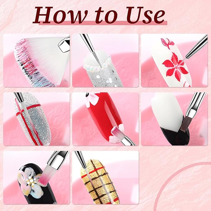 Nail Art Brush 22 Piece Set, 2 Way Acrylic Silicone Engraving Pen Dotting Pen Tools Nail Art Kit, Resin Nail Art Palette, For Nail Art DIY Home Salon Makeup Display Board (White)