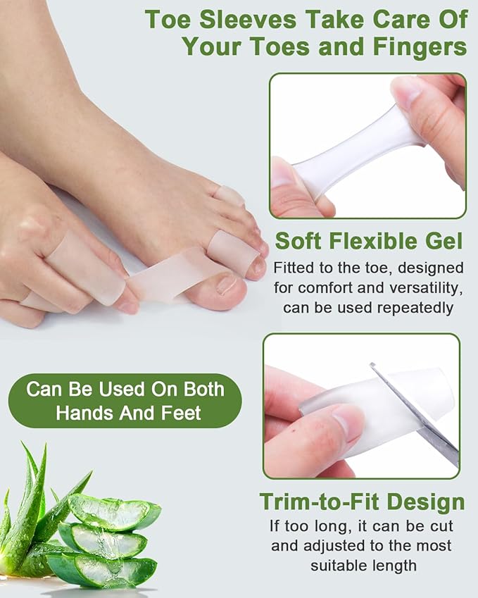 12PCS Silicone Toe Protectors Sleeves Gel Corn Pads Toe Tube Cushions with 4 Size, Soft Toes Covers for Women Men Pain Relief, Calluses, Blisters, Hammertoe (12Pc, Silicone)