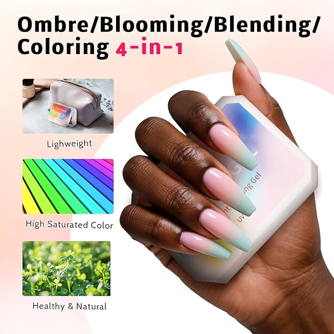 Sponge Pat Paint Nail Gel, 9 Colors Ombre Nails Gradient Gel Nail Blush Blooming Aura Nails Drawing Stripper Floral Painting Nail Art, No Wipe, UV/LED Curing (4 Colors A)