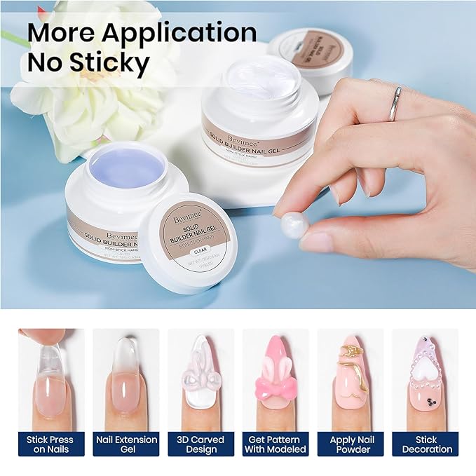 Molding Gel for Nails, Solid Builder Gel for Nails Non-Stick Hand for Modeling Sculpture Nail Extension UV/LED Manicure DIY At Home Clear Pearl White 2PCS