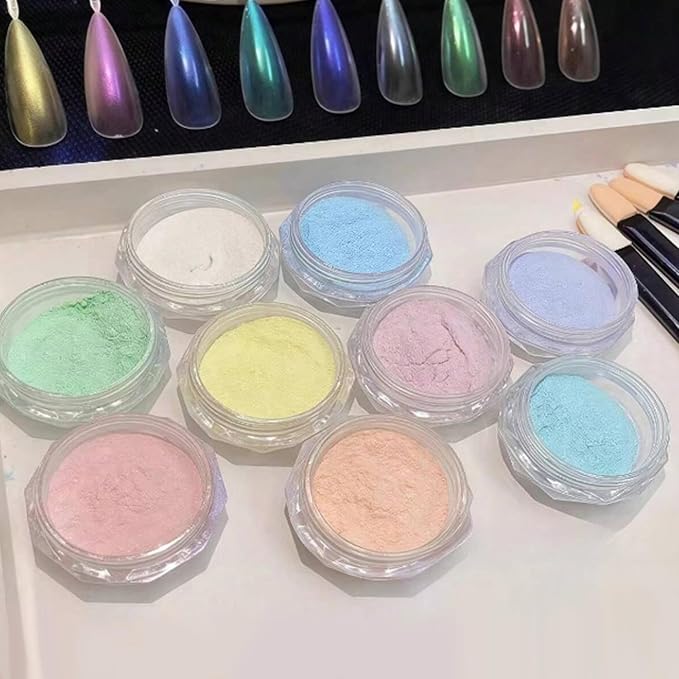 Nail Art Mirror Pigment Powder White Pearl Chrome Nail Powder Kit Holographic Shining Chrome Powder for Nails