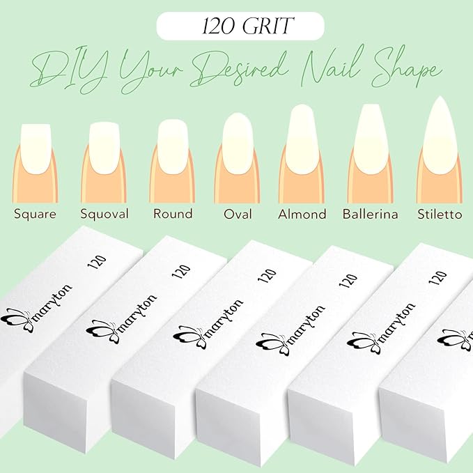 Maryton Nail Buffer Blocks, Medium 120 Grit Buffing Blocks Buffers for Acrylic Nails Gel Polish Nails, 4 Way Professional Pedicure Manicure Buffer Kits, 10 Count (White)