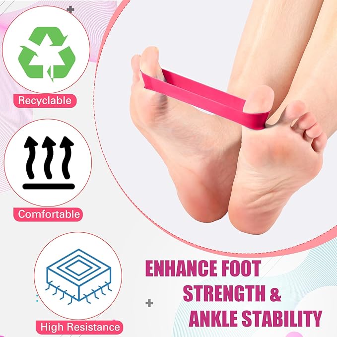 Set of 5 Toe Stretcher Bands for Bunions Correction Foot Big Toe Spacers Resistance Straightener Loop Bands with Carry Bag for Women Men Hallux Valgus Alignment Yoga Exercise(Pink)