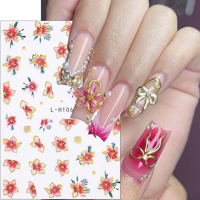 6 Sheets Flower Nail Art Stickers 3D Self Adhesive Spring Summer Nails Decals Butterfly Tulip Cherry Blossom Design Flower Nail Stickers Floral Sticker for Women Daily Manicure Supplies