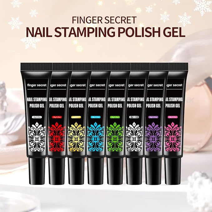 Nail Stamping Gel Polish Kit 4pcs Templates 8 Colors Nail Stamping Polish Gel Unleash Your Creativity with Our Kit Ideal for Home User and Nail Salon SET1