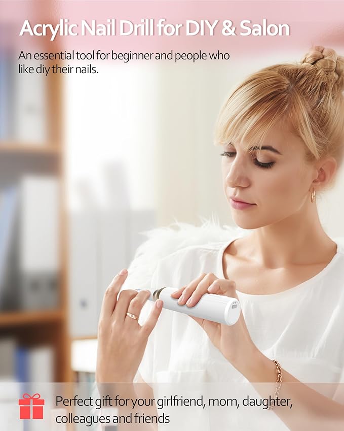 Nail Drill,Cordless Electric Files for Gel Nails E-File Manicure Kit Women Rechargeable Drill para Uñas Profesional Machine Grinder Acrylic White (M918)