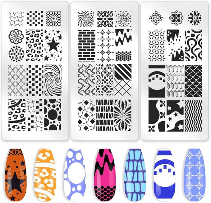 3Pcs Vintage Floral Nail Stamping Plate Star Swirls Nail Art Stamp Templates Stainless Steel Reusable Tools with Stamper Scraper for Manicure Printing