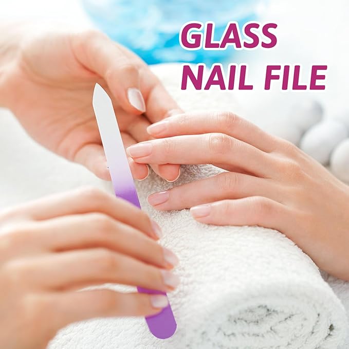 3 Pack Glass Nail File, Crystal Double-Sided Mixed Color Fingernail Files for Natural Nails, Professional Reusable Czech Glass File for Women Girls Manicure Care Christmas Gifts Stocking Stuffers