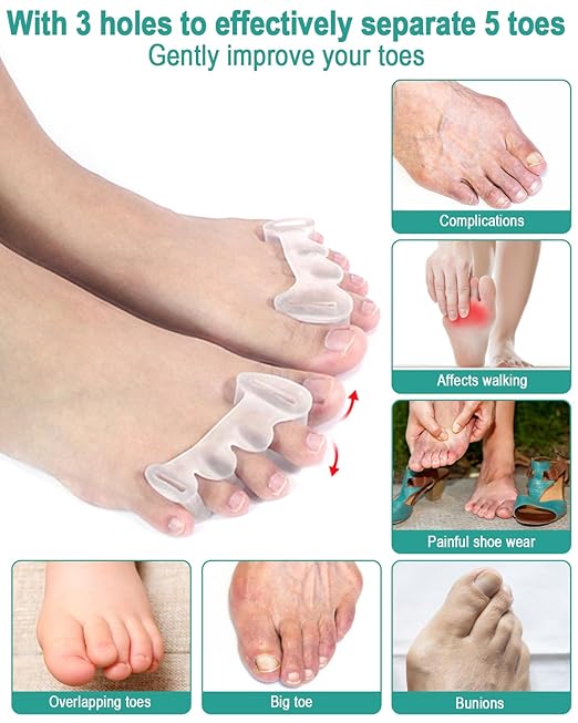2 Pairs Toe Spacers Gel Silicone Toe Separators for Women Men to Correct Bunion Toes, Hammer Toes, Soft Big Toe Straightener Toe Corrector Toe Spreader for Feet Relief, Plantar Fasciitis