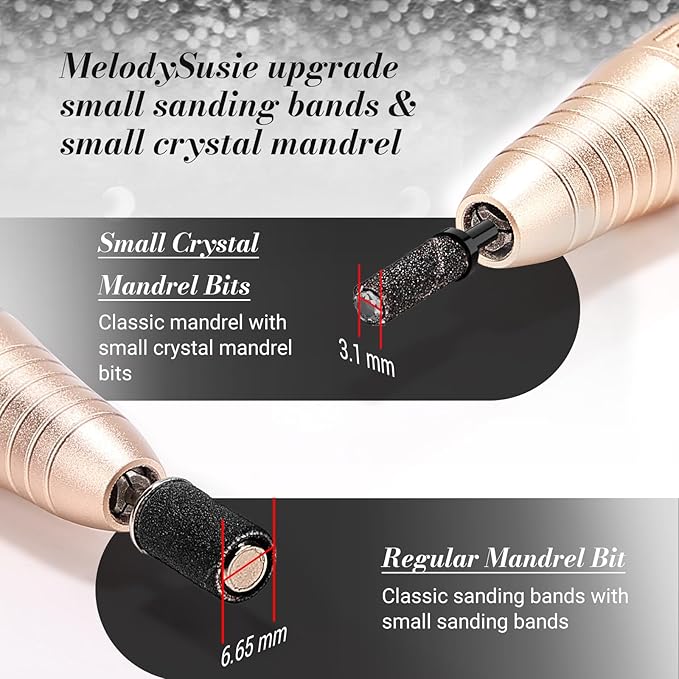 MelodySusie 50 Pcs Nail Drill Bits Small Sanding Bands with 3.1mm Mandrel Bit, 240 Extreme Fine Grit Nail File for Acrylic Nails Gel Manicures and Pedicure, Black