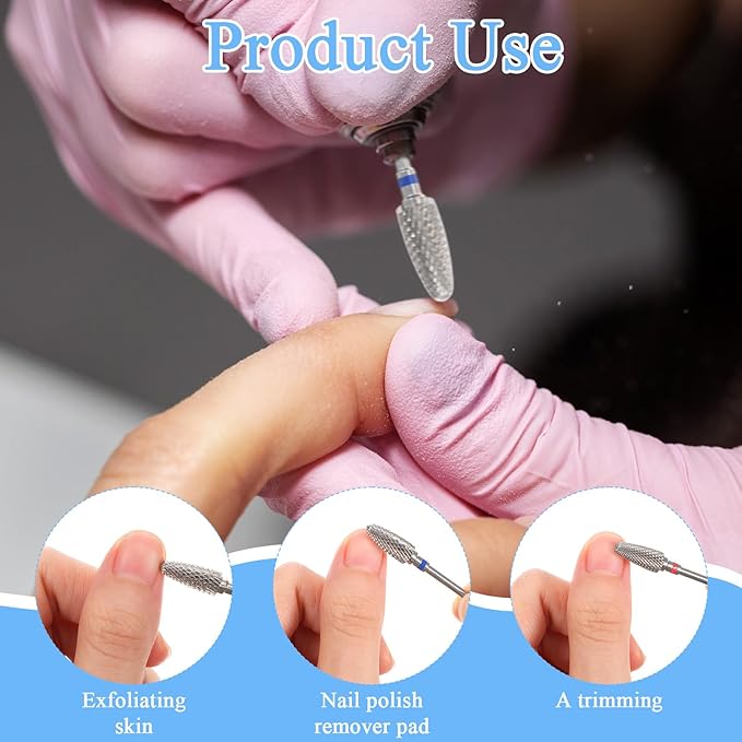 3/32" 5 In 1 Nail Drill Bits, 2 Pack Tungsten Safety Drill Bits Tech Nail Art Tools, Manicure Pedicure Shapen Remove Tools for Manicurist Nails Salon Gel Polishing(Round Head)