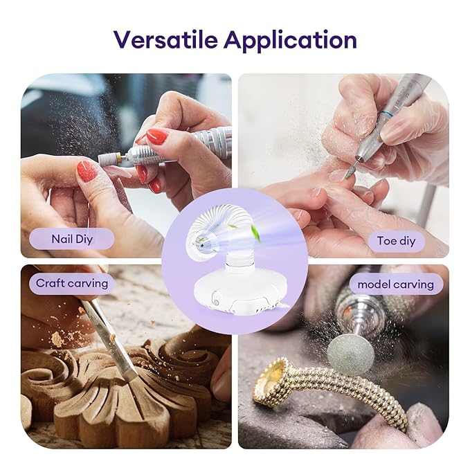 Nail Dust Collector Tech Professional with LED Light & 360° Flexible Tube, Powerful Suction (650PA), 3 Adjustable Speeds, Ultra-Quiet (45-60dB) for Dust-Free Manicure, Pedicure, Model/Craft Sanding