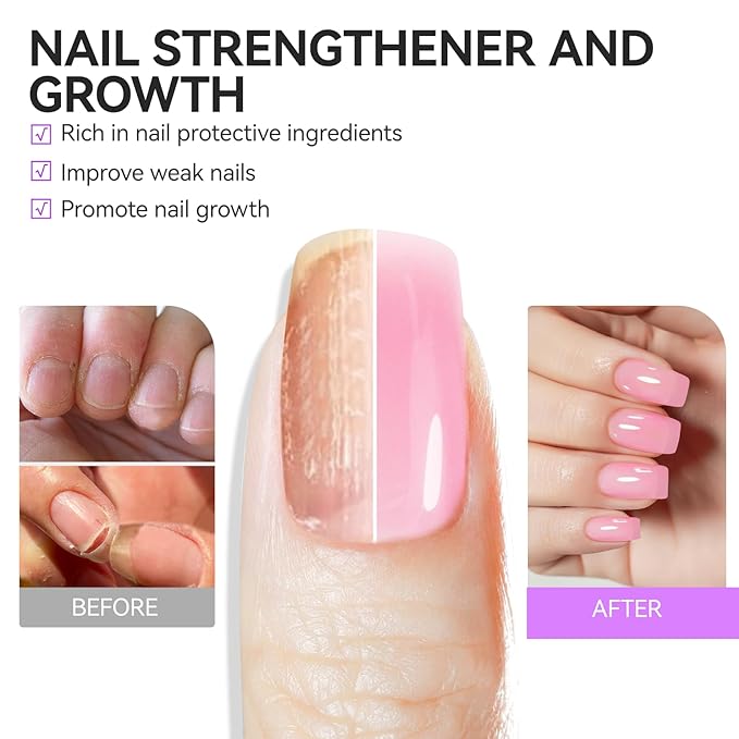 Nail Polish Strengthener and Growth Treatment: Pink 15ml Gelike EC Natural Nail Hardener Extra Strong and Growth - Long Lasting Nail Repair for Damaged Nails - For Daily Work Home Salon