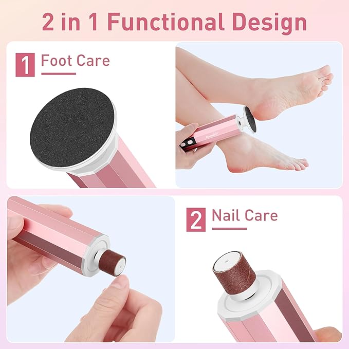 Blumway Electric Foot Callus Remover, 2 in 1 Electric Foot File Nail Grinder, 9 Adjustable Speeds &10+10+10 Replacement Sandpaper Pedicure Tools for Men Women Feet Dead Skin