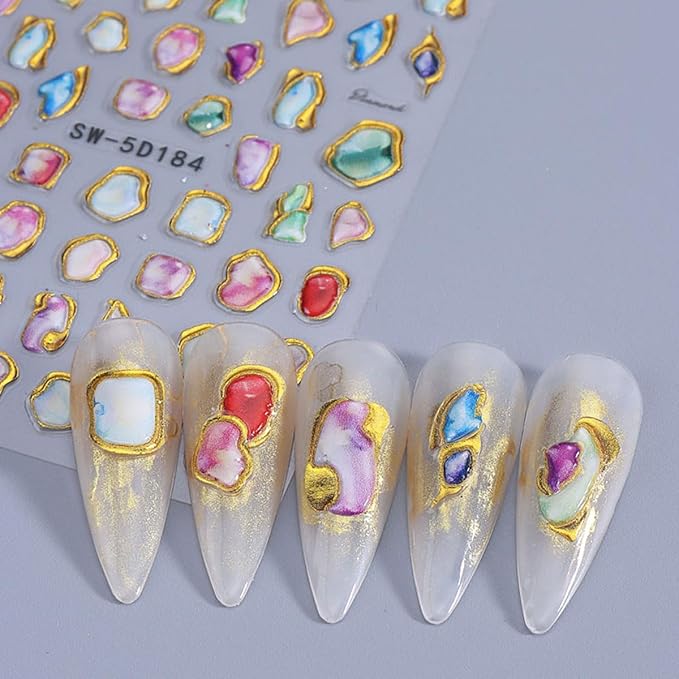 Marble Nail Art Stickers 5D Embossed Gold Line Marble Nail Decals 2PCS Gradient Bloom Metallic Irregular Grain Design Self-Adhesive Manicure Stickers Accessories for Women DIY Nail Art Decorations