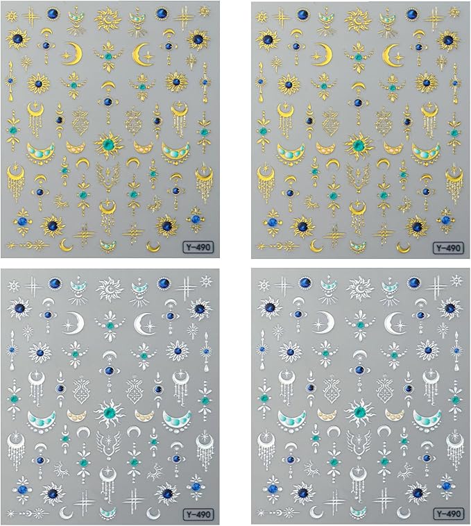Gold Silver Star Moon Nail Art Stickers Decals Bohemia Nails Decals Self-Adhesive Nails Stickers for Nail Art