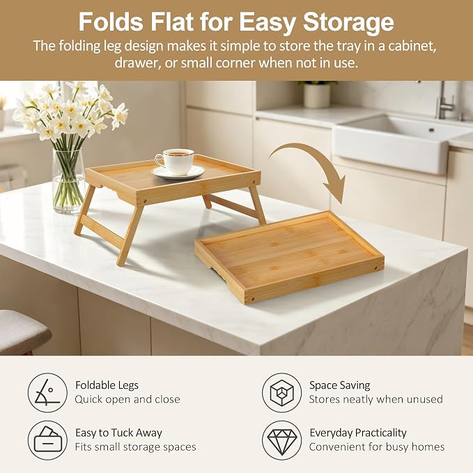 2 Pack Bamboo Bed Tray Tables - Image 4